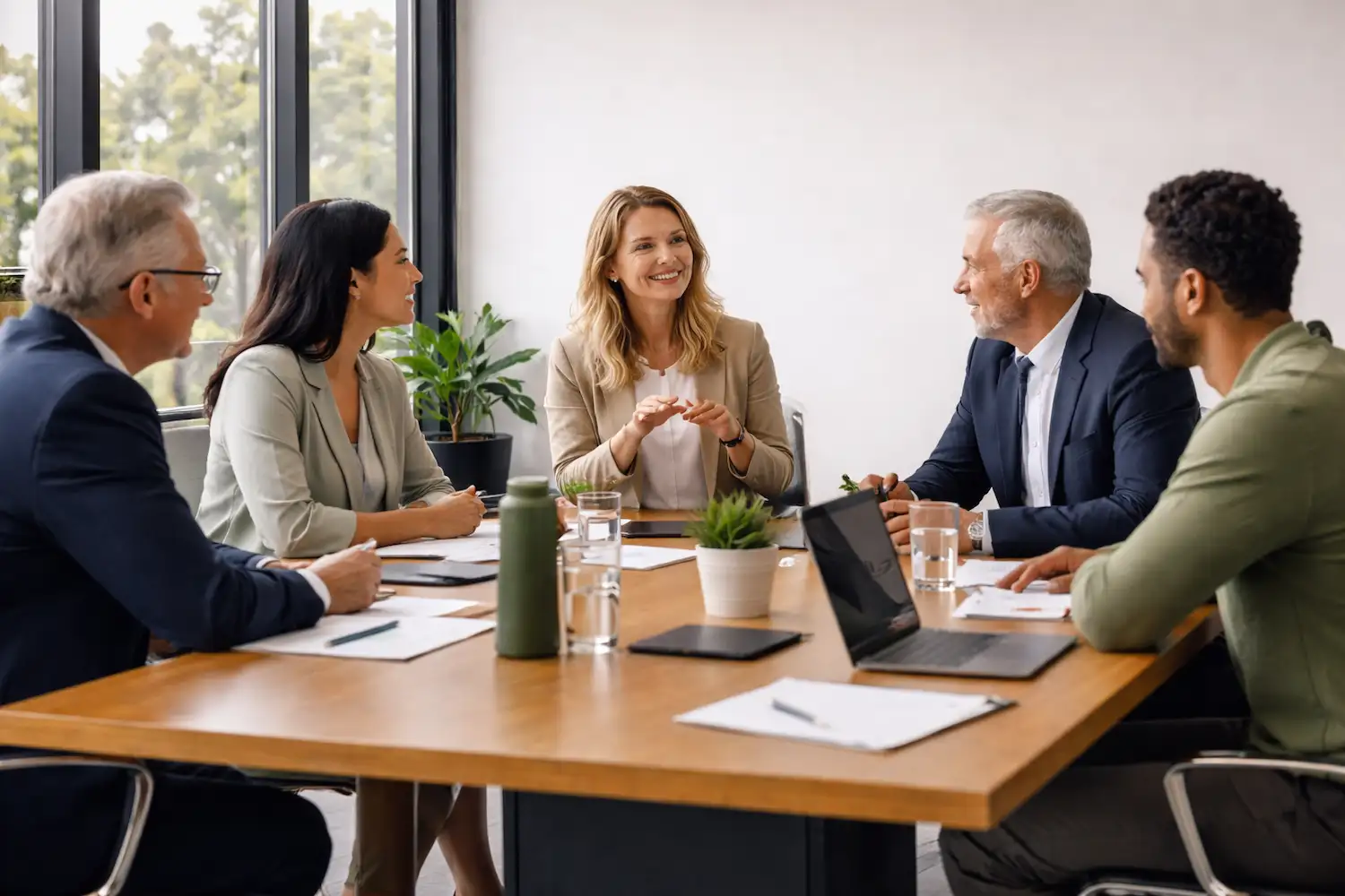 Gruppo di lavoro in riunione attorno a un tavolo in ufficio